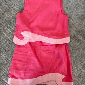 Staud Two Piece Set Sleeveless Top  with Light Pink Trim and Skirt with side Zip